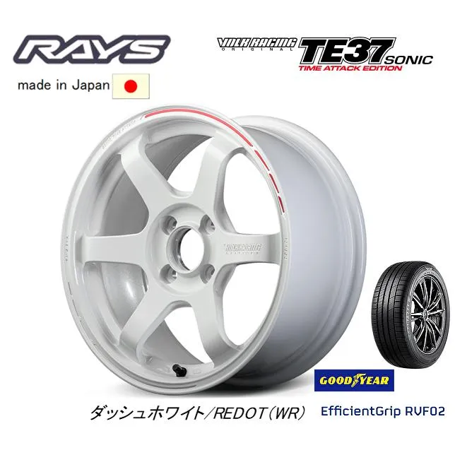 RAYS レイズ VOLK RACING TE37 SONIC TIME ATTACK EDITION 6.0J-16 +43 4H100 ダッシュホワイト/REDOT \u0026 グッドイヤー E-Grip RVF02 185/55R16