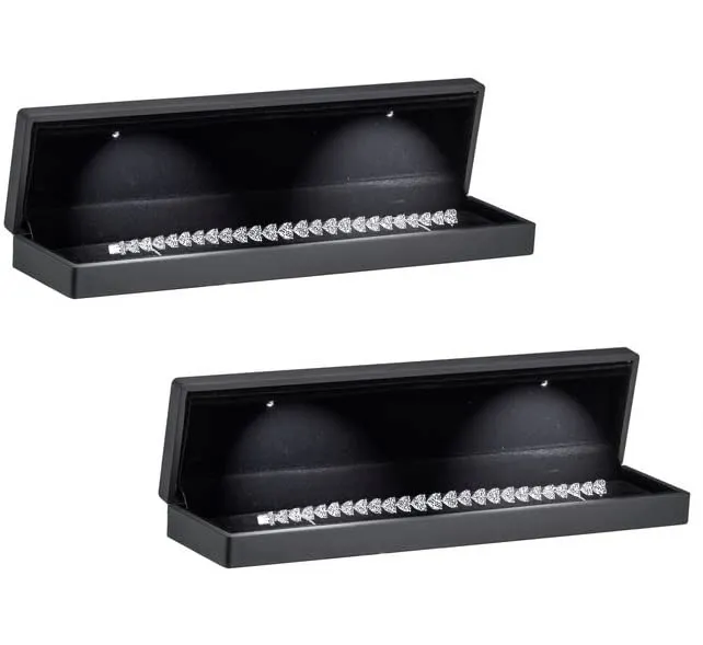 - 豪華なブレスレットボックス LEDライト付き、エレガントなダイヤモンドブレスレットケース、ユニークなプロポーズ、婚約または結婚式用、長い長方形のブラックベルベットインテリアジュエリーディスプレイギフトボックス。2ボックス