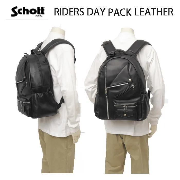 Schott ショット 782-49760009　Riders Day Pack LEATHER　デイバッグ 牛革　Black レザーデイパック　ショルダーバッグ　ノートパソコンバッグ