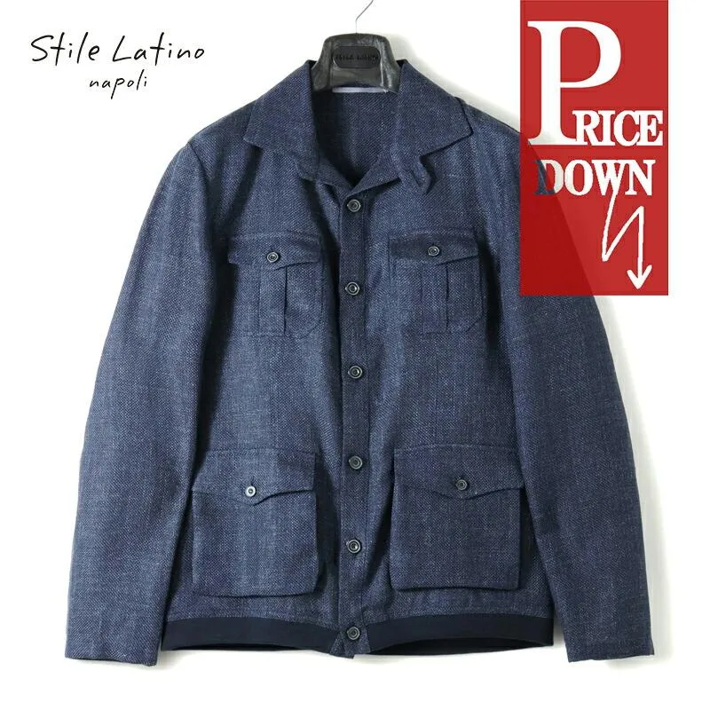 Stile Latino / スティレラティーノ リネンウールシルクバスケットサファリシャツジャケット(BOSTON) （ネイビーブルー）