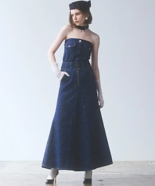 デニムスカート 「GISELe 4月号掲載」atelier SOMETHING　MERMAID SKIRT/マーメイドスカート「FLOWERプリント」