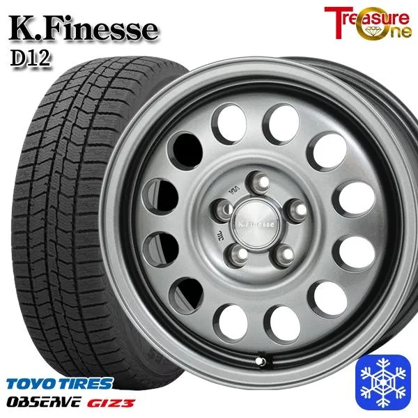 195/65R15インチ TOYO トーヨー オブザーブ ギズ3 GIZ3 5H114.3 スタッドレスタイヤホイール4本セット トレジャーワン ケイフィネス D12 ガンメタ