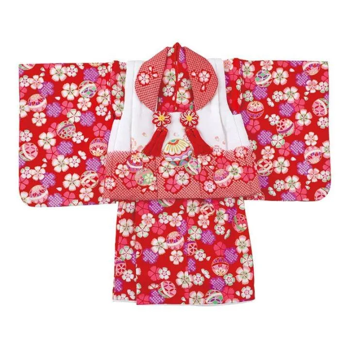 女児一つ身セット 綸子・二部式・刺繍入り No.76-9-84