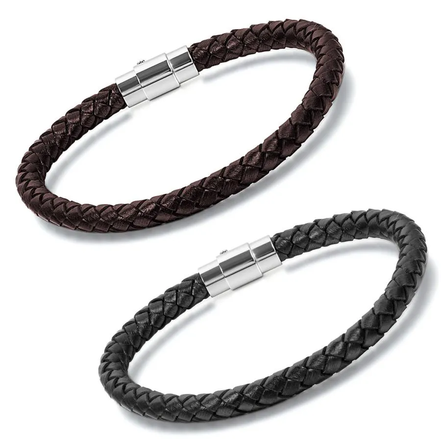 【並行輸入品】Aroncent 2個ステンレススチールメンズレディースバングルレザーブレスレット編みロープ磁気クラスプ7.5? ?9インチ Ar