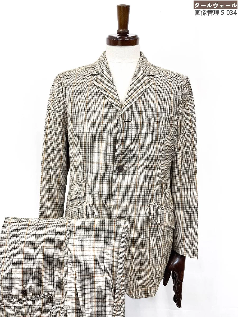 超美品【ディストリクト District】1121-299-2330 3ボタン セットアップスーツ (メンズ) size46 ブラウン系 チェック柄 ★35RMS3930★ 【中古】