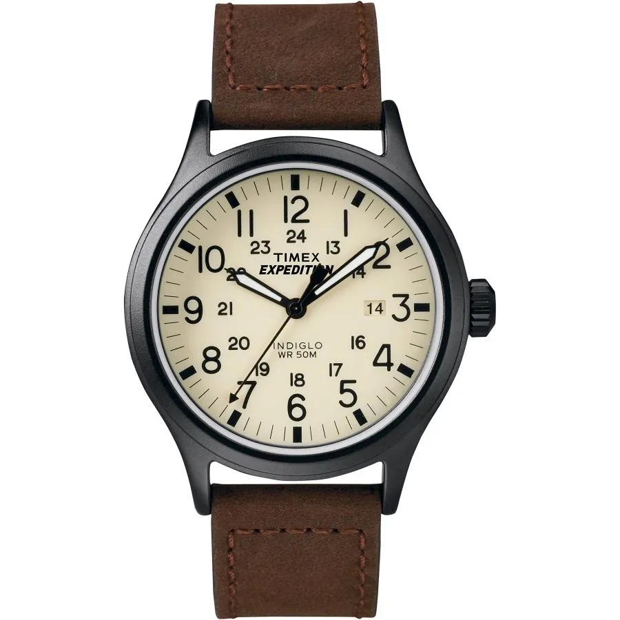 Timex エクスペディション スカウト T49963 メンズ クリームダイアル ブラウンレザーストラップ アウトドア 正規輸入品