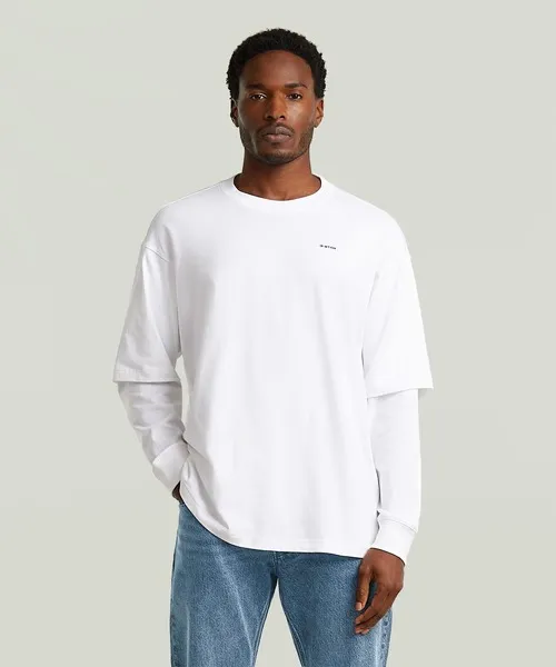 tシャツ Double Sleeve Loose T-Shirt/ダブルスリーブルーズオーバーサイズロングスリーブTシャツ/レイヤリングデザイン