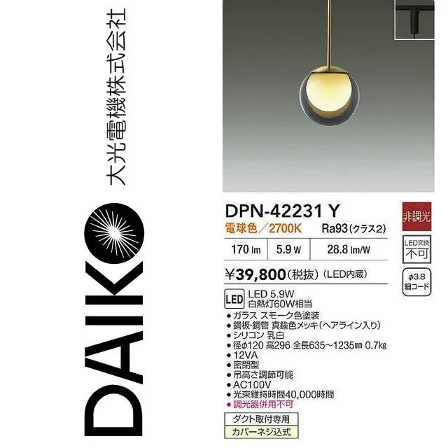 大光電機 DPN-42231Y LEDペンダント【電球色】 Σ