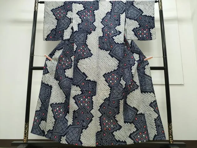 平和屋着物∴夏物 浴衣 有松鳴海絞り 切嵌吉祥花文 綿 逸品 CAAY4615ng