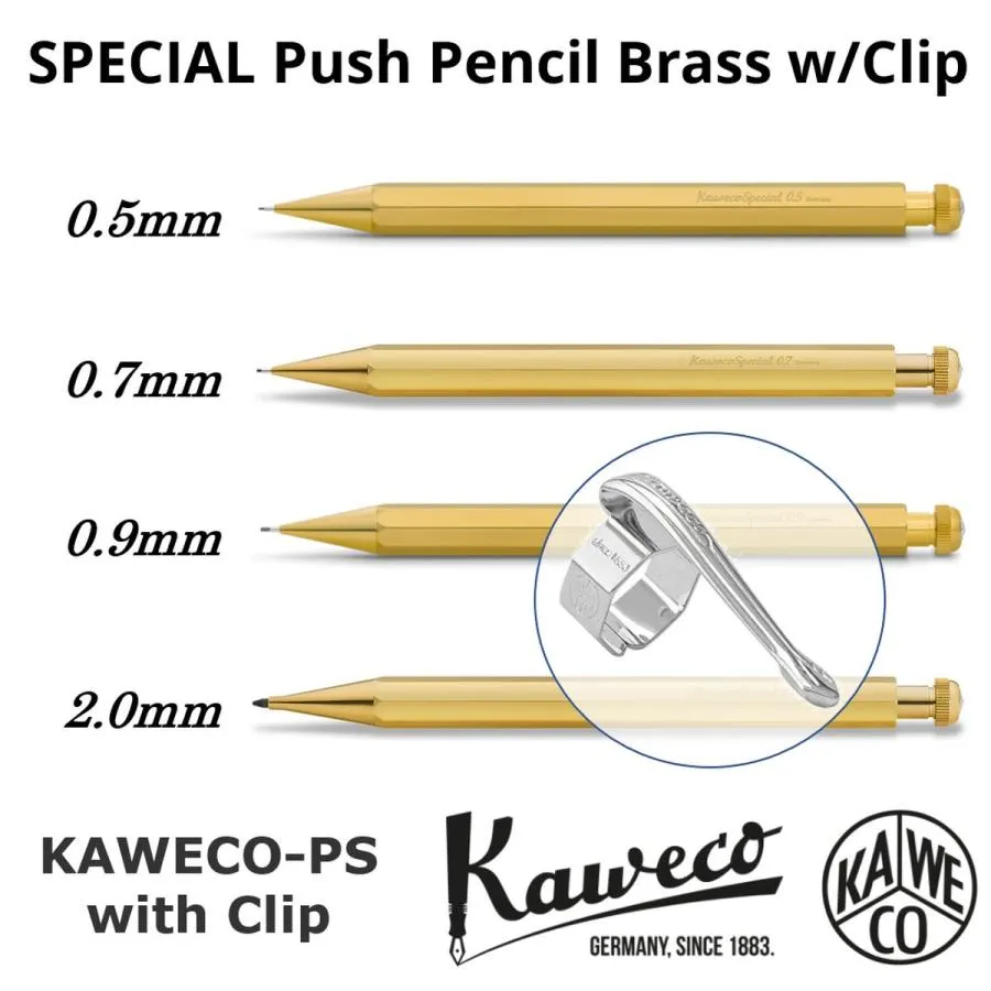 KAWECO カヴェコ シャーペン スペシャル ペンシル ブラス 0.5mm 0.7mm 0.9mm 2.0mm 高級シャープペンシル 文房具 プレゼント用 ゴールド 真鍮製 書きやすい