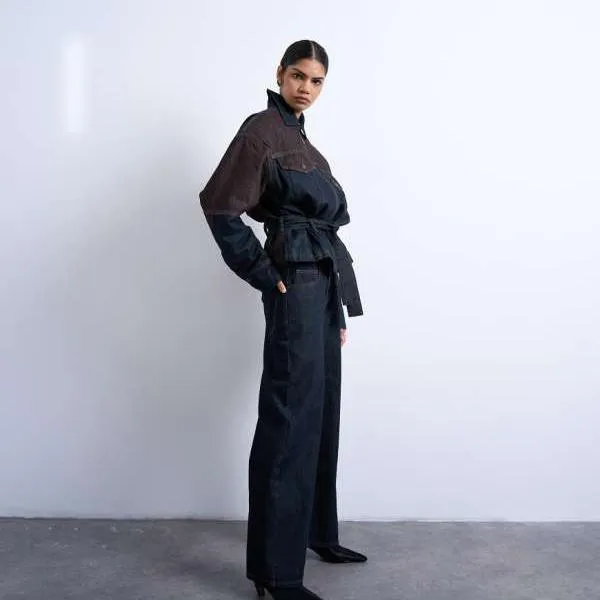 トップショップ Topshop TOPSHOP トップショップのツートンカラーのハイライズルーズフィットジーンズ（ブラウン＆ブラック） パンツ ボトム レディース 女性 インポートブランド 小さいサイズから大きいサイズまで