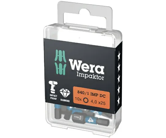 Wera ヘックスプラス ダイヤモンドコーティングドライバービット 10個入り 刃先サイズ4 全長25mm 057604 販売単位：1セット(10点入)