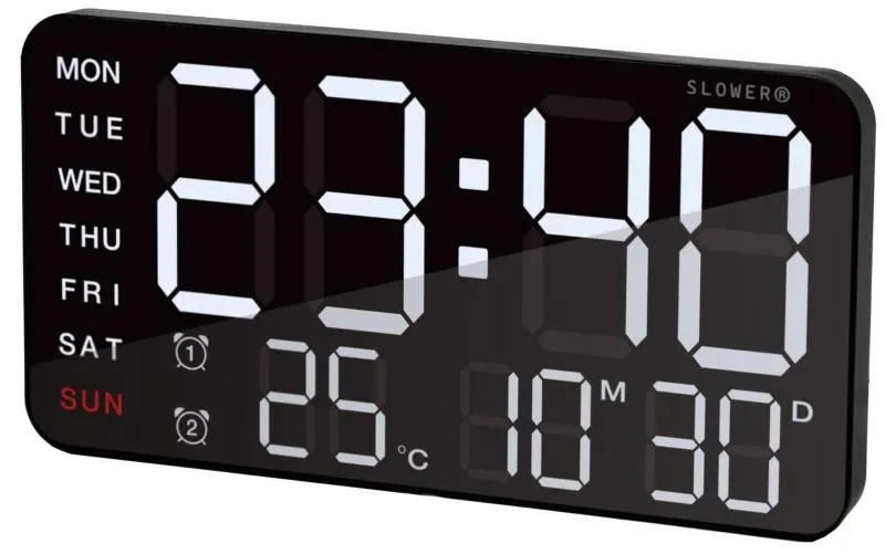SLOWER 掛け時計 デジタル LED おしゃれ デカ文字 インテリア 置き時計 リモコン付き 日付 気温 曜日 BLACK
