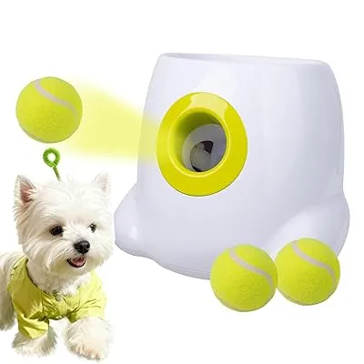 All For Paws 犬 ボールランチャー おもちゃ 自動 ボール投げ 犬用 ロボピッチャ 発射距離3段階調整可能 自動ボールキャッチ 専用のミニテニスボール3個付 小型犬～中型犬用 知育玩具