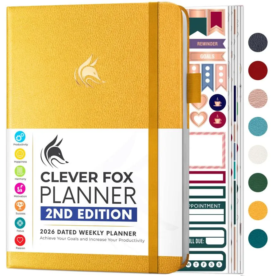Clever Fox 週刊 2.0 日付 (2024-2025) (A5 (5.8インチ x 8.3インチ) アンバーイエロー