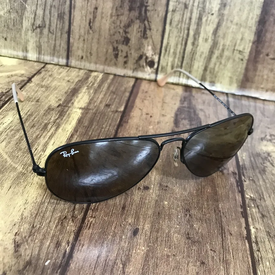 【送料無料】Ray Ban Aviator RB3025 00613K Large Metal 58サイズ マットブラック サングラス  ブラウンシルバーミラーグラデーション【中古】【004】