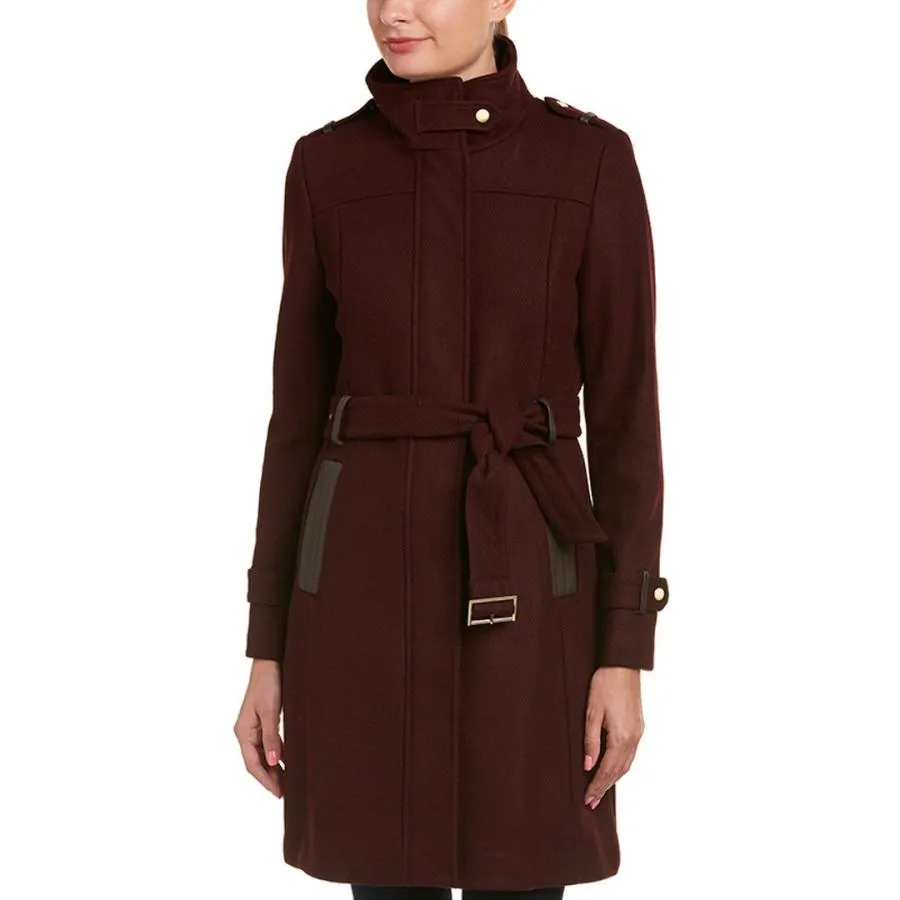 【並行輸入品】コールハーンレディーススタンドカラーウールコート カラー: レッド Cole Haan Women's Stand Collar
