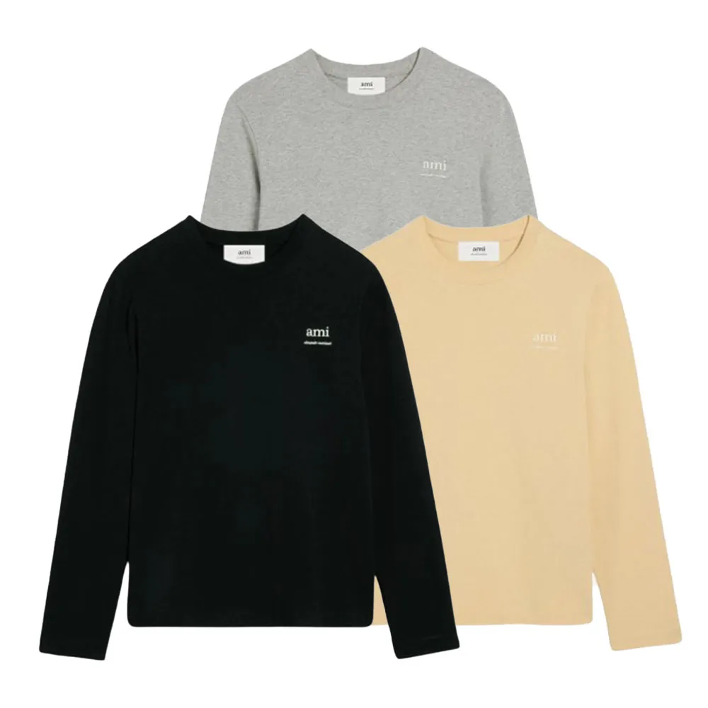 AMI PARIS｜アミパリ 男女兼用 ロゴ入り コットン Tシャツ UTS224.726 ユニセックス 長袖 クルーネック シンプル カジュアル 春 夏 刺繍ロゴ トレンド【送料無料】【海外通販】【正規品】