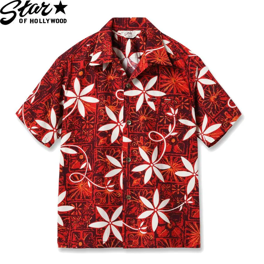 STAR OF HOLLYWOOD TYPEWRITER COTTON OPEN SHIRT BLUE HAWAII SH39493 スターオブハリウッド 半袖 オープンカラーシャツ エルビス レッド メンズ 送料無料