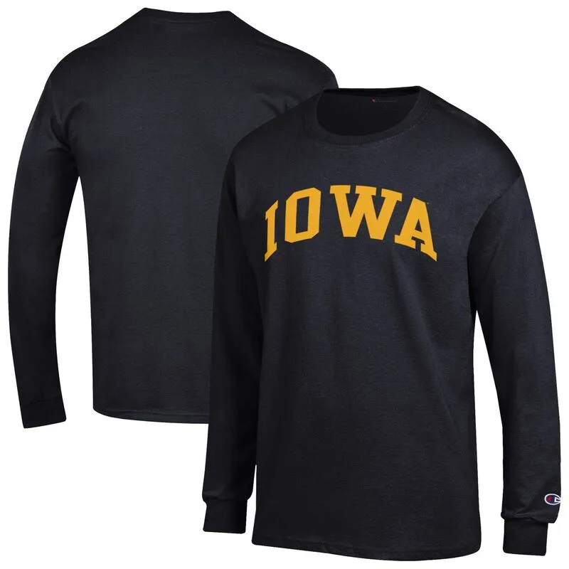 チャンピオン メンズ トップス Tシャツ Men Champion Black Iowa Hawkeyes Basic Arch Long Sleeve T-Shirt Iwa Black ブラック