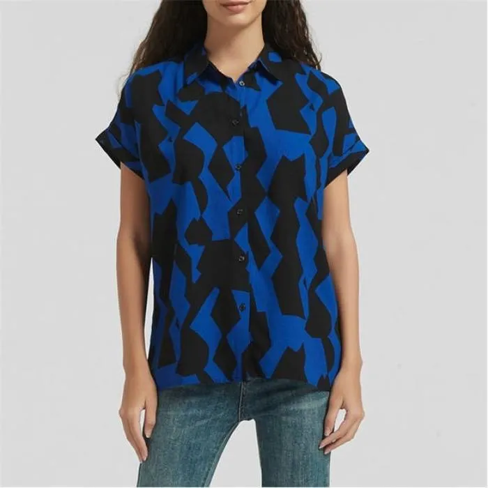 Be You 【 Abstract Print Shirt Women Blue Print 】 レディース 青色 ブルー