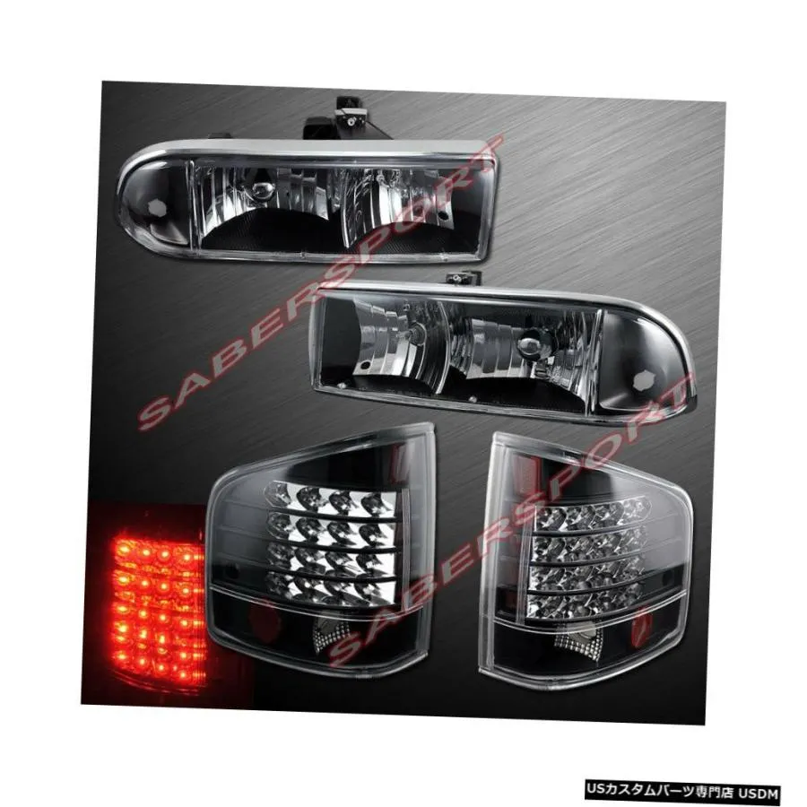 Tail light ユーロクリアブラックヘッドライトのセット+ 98-04シェビーS10ピックアップ用LEDテールライト  Set of Euro