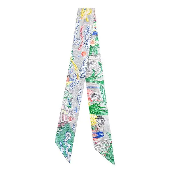 エルメス スカーフ ツイリー ツイリー シルク マルチカラー 緑 グレー マルチカラー 新品 未使用 【シティー オブ ライト】 H064103S