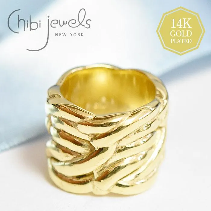 ≪chibi jewels≫ チビジュエルズ ニット編み ボリューム 幅広 ロープ リング 指輪 ゴールド 14金仕上げ Knited Ring (Gold)