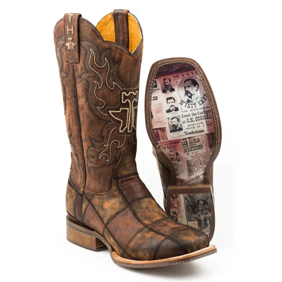 【並行輸入品】Tin Haul Men's Dead Or Alive Western Boot Broad Square Toe Brown