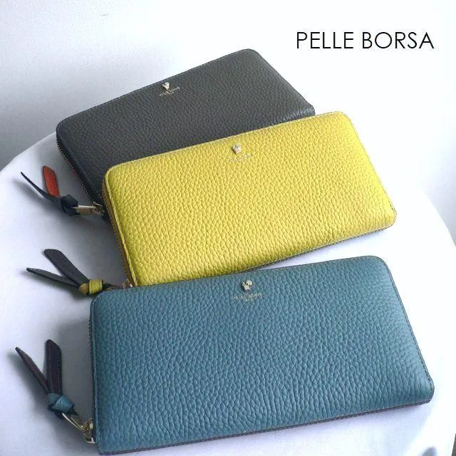 PELLE BORSA ペレボルサ 長財布 レザー ラウンドファスナー ウォレット 4743 Reinette イエロー/トープ/グレー/ピンク/ブルー/ゴールド