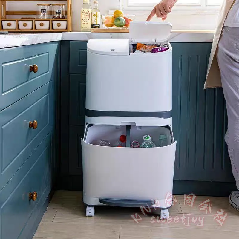 分別ゴミ箱 2段 縦型45L KNK(株） 省スペース スリム 大容量 ペダル式 フタ付き キャスター付 キッチン/屋外 分別ダストボックス