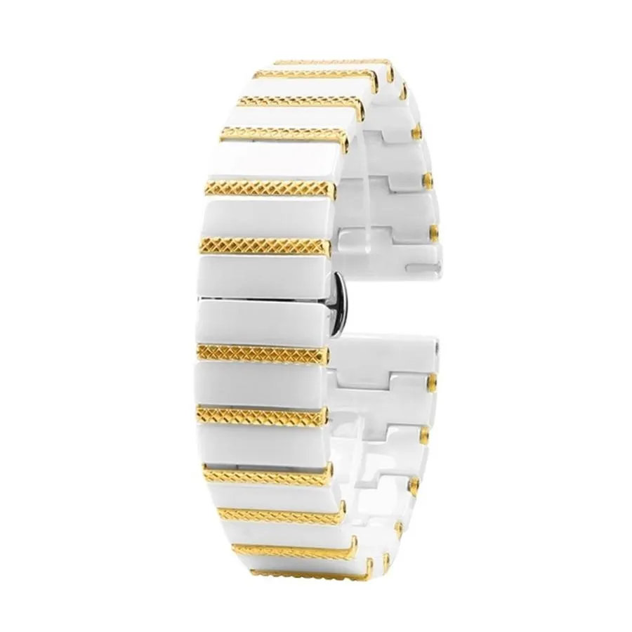 RBGDLPDFVN For Smart Watch Band White Black Ceramic Watch Strap Men And Women Replacement Strap 20mm 22mm(White-Gold,20mm(43mm))