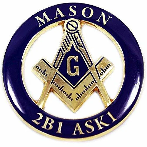 【並行輸入品】Mason 2B1 ASK1 ラウンドフリーメーソンオートエンブレム   [ブルー\u0026ゴールド][直径3インチ] Mason 2B1