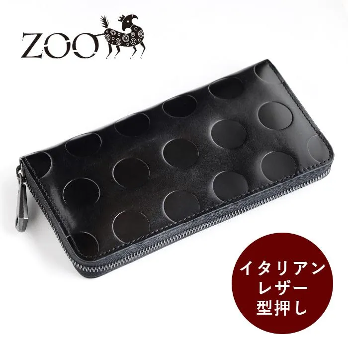ZOO(ズー) イタリアンレザー 型押しドット柄 カラカルウォレット ラウンドファスナー 長財布 ブラック/メンズ レディース 男女兼用 ロングウォレット