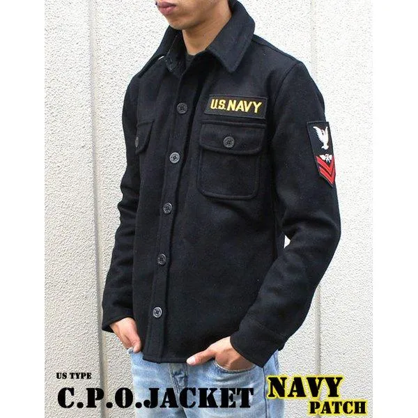 米軍 C.P.O.ジャケット NAVYパッチ 36 S ブラック レプリカ アメリカ軍 ミリタリーウェア ミリタリージャケット