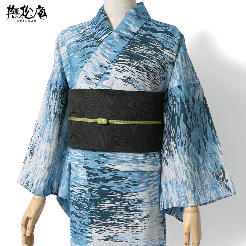 撫松庵 浴衣 水面 水色 グレー セオアルファ 幾何学 単衣 夏着物 シック アート カッコイイ 仕立て上がり 単品 30代 40代 50代 夏きもの