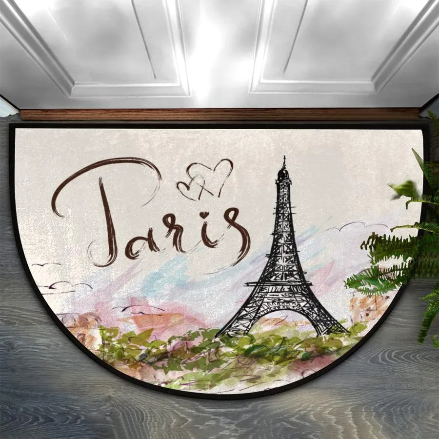 【並行輸入品】Eiffel Tower Half Round Door Mat, Paris France Theme Indoor Outd