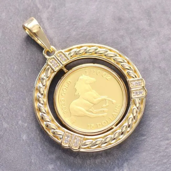 コインペンダントトップ メンズ K24 純金 1/10oz ツバルホース エリザベス コイン リバーシブル ペンダントトップ K18 18金 ヘッド 爆買