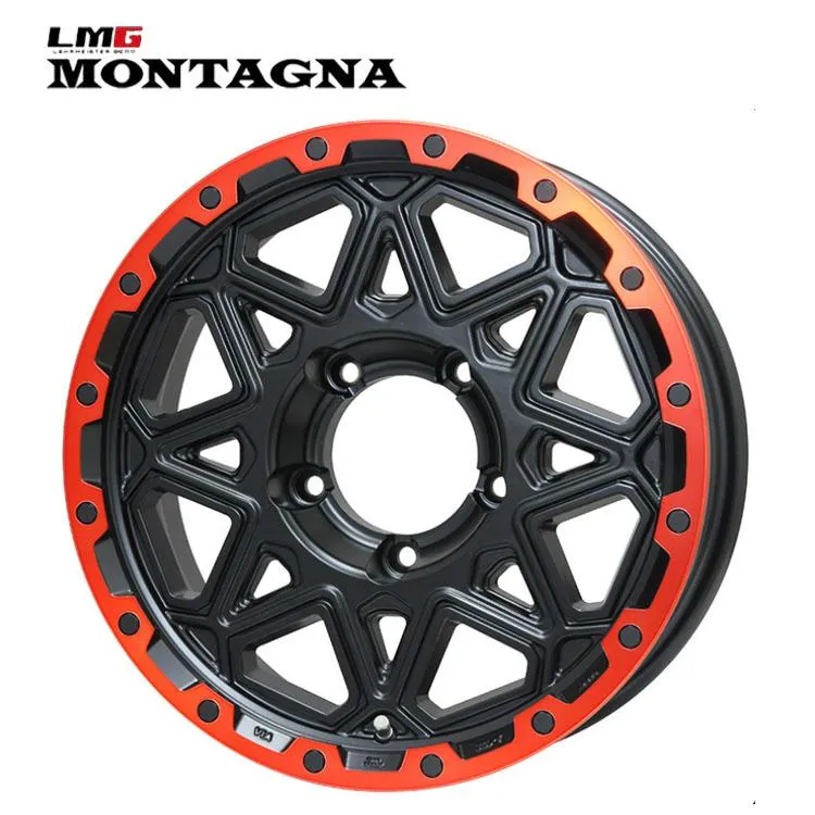 15インチ 5H139.7 5.5J 5.5J+5 5穴 ホイール 【1本単品 新品】 マットブラック/レッドリム LMG MONTAGNA 送料無料 レアマイスター