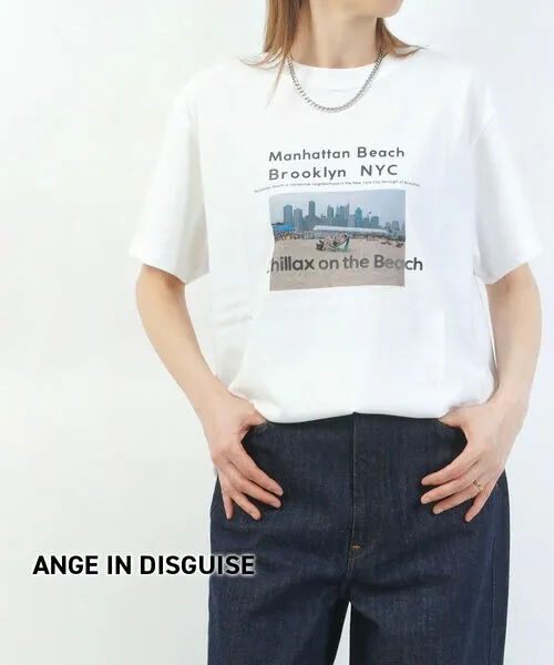 【ポイント2倍】【2026年春夏新作】アンジインディスガイズ ANGE IN DISGUISE 半袖 Tシャツ カットソー トップス フォト プリント クルーネック・MANHATTAN-B-B-0242601(メール便可能商品)[M便 5/5](レディース)