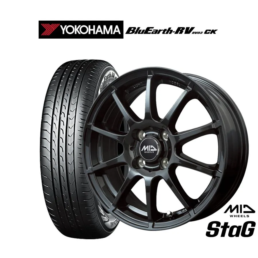 サマータイヤ ホイール4本セット MID ホイールズ スタッグ ヨコハマ BluEarth ブルーアース RV03CK(RV-03CK) 165/60R15