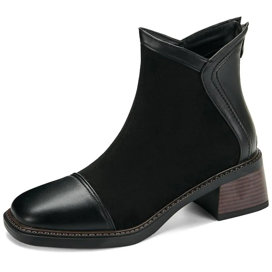 【並行輸入品】UniqueStride Women's Vintage Ankle Boots Square Toe Low Heel Fas