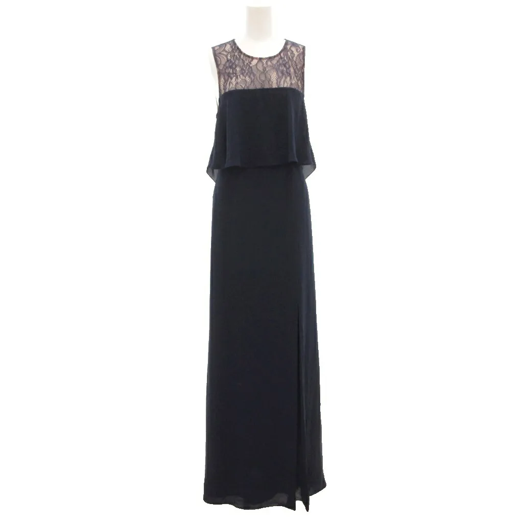 【中古】ビーシービージーマックスアズリア BCBGMAXAZRIA カスケードバック ラッフル サイドスリット フォーマルガウン ドレスワンピース ノースリーブ ロング レース切替 2 紺 ネイビー WQR66O78 /GV ■GY19 レディース 【ベクトル 古着】 250819