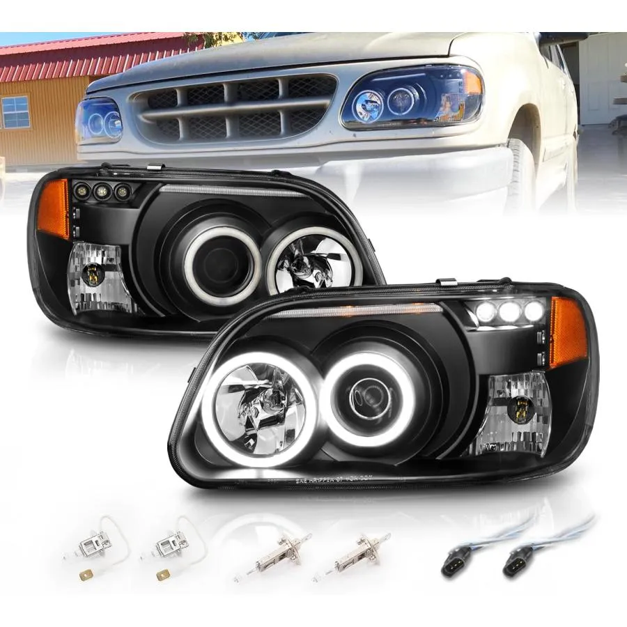 【並行輸入品】AmeriLite ブラックプロジェクター交換用ヘッドライト CCFL Halo LEDセット 95-01 Ford Explorer用