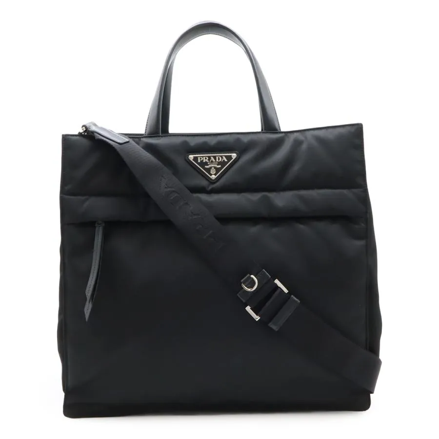 PRADA プラダ TESSUTO+VITELLO テスート トライアングルロゴ ショルダーバッグ 2WAY トートバッグ ナイロン レザー NERO ブラック 黒