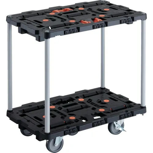 TRUSCO 連結式樹脂製2段台車 ビートル 700X450 自在5輪 内2輪ストッパー付 とめたろう付 ハンドルなし BT720J5S2-E100T