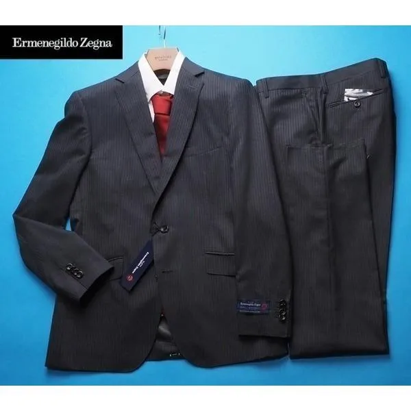 新品17.3万円 大手百貨店扱い 春夏『Ermenegildo Zegna ゼニア COOL EFFECT 伊製生地』ウール100% ストライプ スーツYA7濃灰(H) 1504651