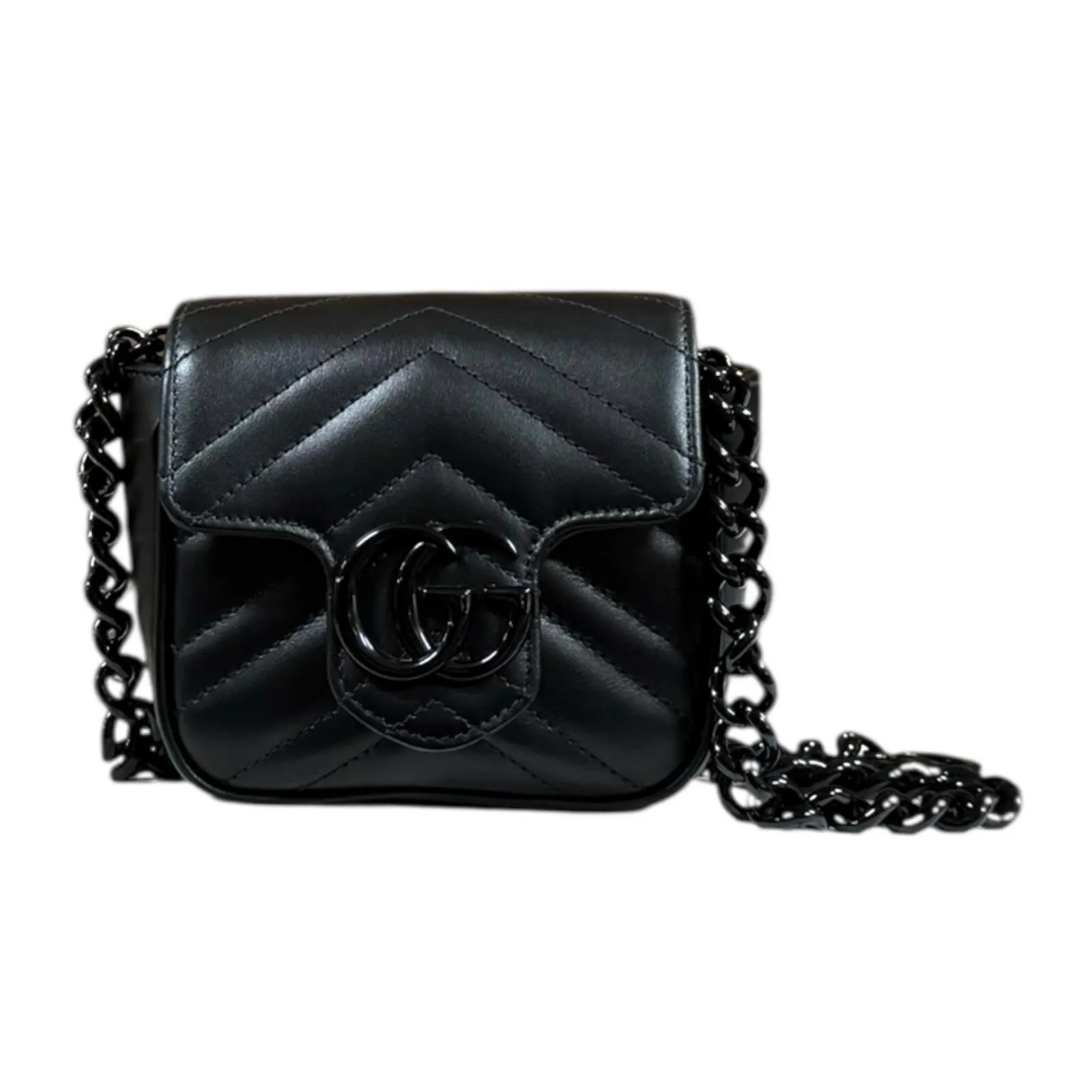 グッチ ミニポシェット GGマーモント ショルダーバッグ グッチ レザー 739599 ブラック レディース GUCCI 中古ベルトバッグ