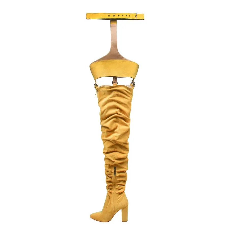 【並行輸入品】Arqa Suede Stretchy Thigh High Boots for Women Chunky Heel Suspe