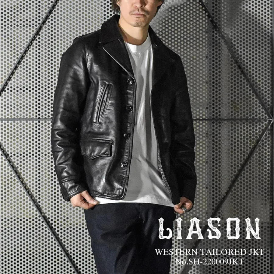 LIASON (リエゾン) ウエスタンテーラードジャケット ハーフコート ホースハイド 馬革 茶芯 ブラック SH-220009JKT バイカージャケット アメジャン ブルゾン